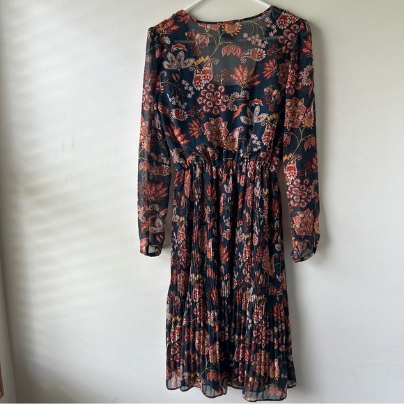Maeve Anthropologie Apulia Pleated Midi Knee Length Dress Long Sleeve Floral XS - Picture 12 of 15